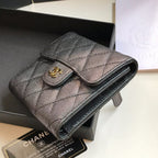 CHANEL FLAP CARD HOLDER 11.5 BLACK GRAINED CALFSKIN WITH GOLD ICON