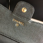 CHANEL FLAP CARD HOLDER 11.5 BLACK GRAINED CALFSKIN WITH GOLD ICON
