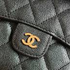 CHANEL FLAP CARD HOLDER 11.5 BLACK GRAINED CALFSKIN WITH GOLD ICON
