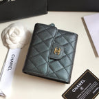 CHANEL FLAP CARD HOLDER 11.5 BLACK GRAINED CALFSKIN GOLD ICON