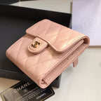 CHANEL FLAP CARD HOLDER 11.5 PALE PINK GRAINED CALFSKIN GOLD ICON