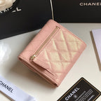 CHANEL FLAP CARD HOLDER 11.5 PALE PINK GRAINED CALFSKIN GOLD ICON