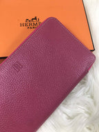 HERMES SILK'IN CLASSIC WALLET 20 BURGUNDY GRAINED CALFSKIN
