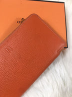 HERMES SILK'IN CLASSIC WALLET 20 ORANGE GRAINED CALFSKIN