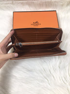 HERMES SILK'IN CLASSIC WALLET 20 RUSSET GRAINED CALFSKIN