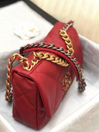 CHANEL 19 FLAP BAG 26 RED LAMBSKIN GOLD HARDWARE