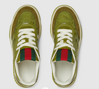 GUCCI RE-WEB SNEAKER IN DARK GREEN CALSKIN  CANVAS