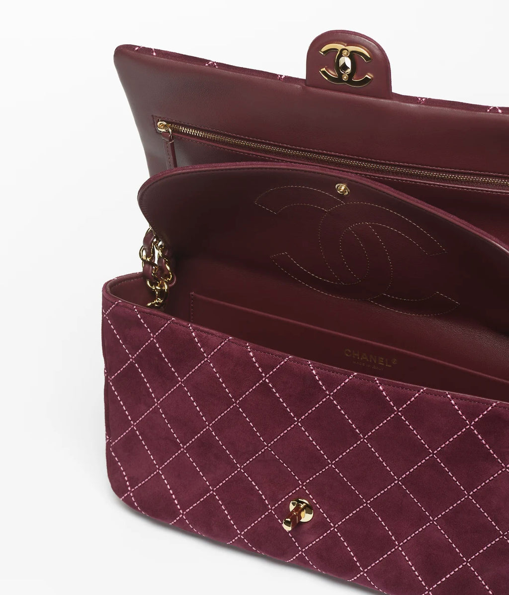 Chanel Maxi Flap Bag Burgundy | Suede Calfskin & Gold-Tone Metal