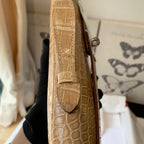 HERMES KELLY CUT 31 IN TORTILLA BROWN ALLIGATOR LEATHER WITH SILVER HARDWARE