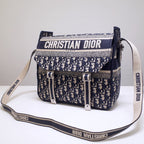 DIOR CAMP DOUBLE BUCKLE BAG 28 IN NAVY BLUE MONOGRAM OBLIQUE JACQUARD