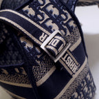 DIOR CAMP DOUBLE BUCKLE BAG 28 IN NAVY BLUE MONOGRAM OBLIQUE JACQUARD