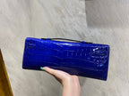 HERMES KELLY CUT 31 IN ADMIRAL BLUE SHINNY ALLIGATOR LEATHER WITH SILVER HARDWARE