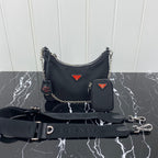 PRADA HOBO 22 BAG IN BLACK RE-NYLON WITH RED LOGO