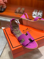 HERMES SANTORINI SANDAL RED VIOLET CALFSKIN