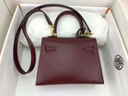 HERMES KELLY MINI 20 BAG IN WINE RED SMOOTH CALFSKIN WITH GOLD HARDWARE