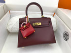 HERMES KELLY MINI 20 BAG IN WINE RED SMOOTH CALFSKIN WITH GOLD HARDWARE