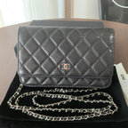 CHANEL WOC 19CM BLACK LAMBSKIN SILVER HARDWARE