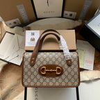 GUCCI HORSEBIT 1955 SMALL 27 BAG IN BEIGE CANVAS AND BROWN CALFSKIN