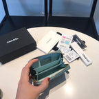 CHANEL ZIPPED COIN BASIC PURSE 11 TEAL CALFSKIN GOLD ICON