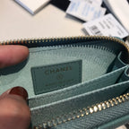 CHANEL ZIPPED COIN BASIC PURSE 11 TEAL CALFSKIN GOLD ICON