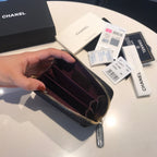 CHANEL ZIPPED COIN BASIC PURSE 11 BLACK CALFSKIN GOLD ICON