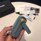 CHANEL ZIPPED CAVIAR PURSE 11 TEAL CALFSKIN GOLD ICON