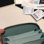 CHANEL ZIPPED CAVIAR PURSE 11 TEAL CALFSKIN GOLD ICON