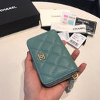 CHANEL ZIPPED CAVIAR PURSE 11 TEAL CALFSKIN GOLD ICON