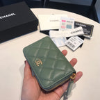 CHANEL ZIPPED CAVIAR PURSE 11 TURQUOISE CALFSKIN GOLD ICON