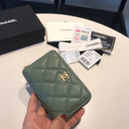 CHANEL ZIPPED CAVIAR PURSE 11 TURQUOISE CALFSKIN GOLD ICON