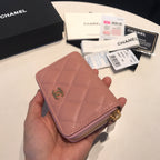 CHANEL ZIPPED CAVIAR PURSE 11 PEACH CALFSKIN GOLD ICON