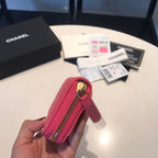 CHANEL ZIPPED CAVIAR PURSE 11 RED PINK CALFSKIN GOLD ICON