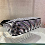 PRADA SPARKLING HOBO BAG 23 IN BLACK NYLON ATTACHED FULLY CRYSTALS