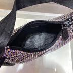 PRADA SPARKLING HOBO BAG 23 IN BLACK NYLON ATTACHED FULLY CRYSTALS