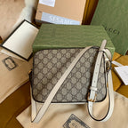 GUCCI HORSEBIT 1955 HANDBAG 22 BROWN CANVAS AND WHITE CALFSKIN