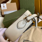 GUCCI HORSEBIT 1955 HANDBAG 22 BROWN CANVAS AND WHITE CALFSKIN