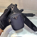 PRADA HOBO BAG 24 IN BLACK TRIANGULAR QUILTED PATTERN RE-NYLON