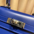 HERMES KELLY MINI 20 BAG IN NAVY BLUE SMOOTH CALFSKIN WITH SILVER HARDWARE