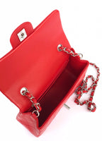 CHANEL MINI RECTANGLE FLAP BAG 20CM RED LAMBSKIN SILVER HARDWARE