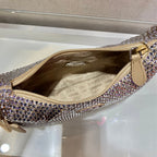 PRADA SPARKLING HOBO BAG 23 IN BEIGE NYLON ATTACHED FULLY CRYSTALS