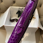 HERMES KELLY CUT 31 IN VIOLET PURPLE ALLIGATOR LEATHER WITH GOLD HARDWARE