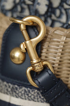 DIOR BUCKET BAG 19 IN BLACK OBLIQUE JACQUARD AND BEIGE WICKER