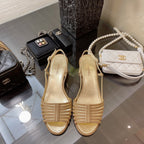 CHANEL SLINGBACKS SANDAL IN CAMEL BEIGE SUEDE