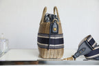 DIOR LARGE 28 BASKET BAG IN BLACK OBLIQUE JACQUARD AND BEIGE WICKER