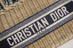 DIOR LARGE 28 BASKET BAG IN BLACK OBLIQUE JACQUARD AND BEIGE WICKER