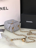 CHANEL MINI 11 VANITY CHAIN IN LIGHT GREY CALFSKIN GOLD HARDWARE