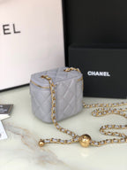 CHANEL MINI 11 VANITY CHAIN IN LIGHT GREY CALFSKIN GOLD HARDWARE