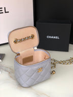 CHANEL MINI 11 VANITY CHAIN IN LIGHT GREY CALFSKIN GOLD HARDWARE