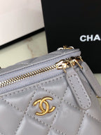 CHANEL MINI 11 VANITY CHAIN IN LIGHT GREY CALFSKIN GOLD HARDWARE