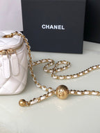 CHANEL MINI 11 VANITY CHAIN IN WHITE CALFSKIN GOLD HARDWARE